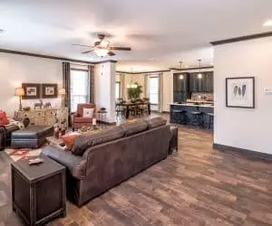 Fairfax Modular Home furnished living room made by Pratt Homes, Tyler, Texas