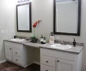 Bathroom sinks in house model Angela from Pratt houses offer, Tyler, Texas