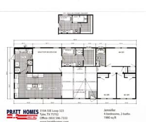 Floor Plans for house model Jennifer made by Pratt Homes, Tyler, Texas