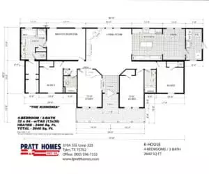 Floor plans for Home model K-House made by Pratt Homes, Tyler, Texas