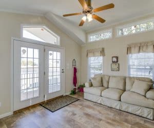 Furnished living room from the house model Whitehouse from Pratt Homes offer, Tyler, Texas