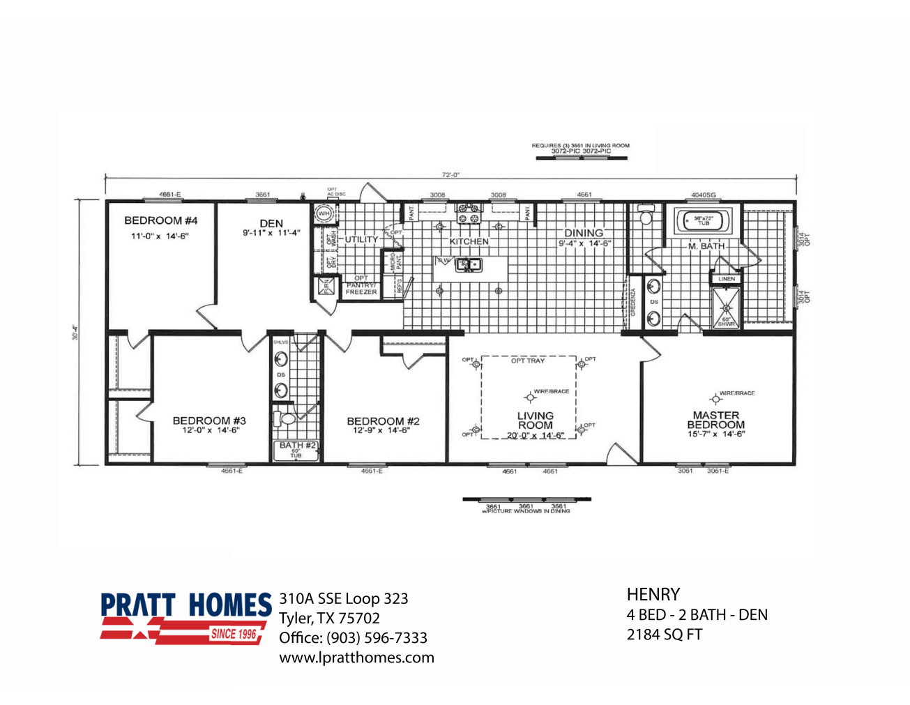 Floor Plan for house model Henry Pratt Homes, Tyler, Texas