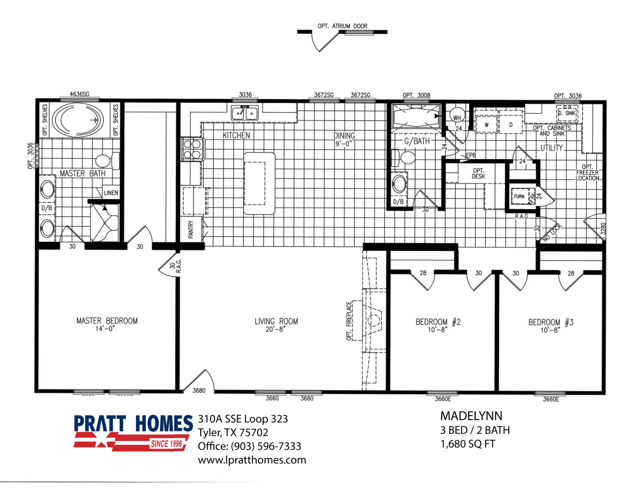 Floor Plan for house model Madelynn by Pratt Homes, Tyler, Texas