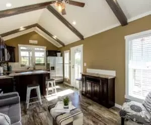 Interior of affordable tiny home Meadowview made by Pratt Homes, Tyler, Texas