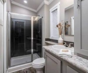 Bathroom with shower from house model Mindy Pratt Homes, Tyler, Texas