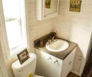 Bathroom from incredible tiny home model Titus made by Pratt homes