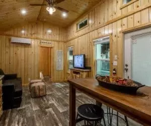 Interior of the affordable tiny home Mountain Cabin made by Pratt Homes, Tyler, Texas