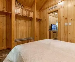 Entrance in Bedroom of the affordable tiny home Mountain Cabin made by Pratt Homes, Tyler, Texas