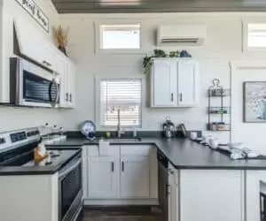 Kitchen from incredible tiny home model Joann made by Pratt Homes, Tyler, Texas
