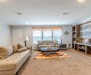 Furnished living room from home model Tiffany Pratt Homes, Tyler, Texas