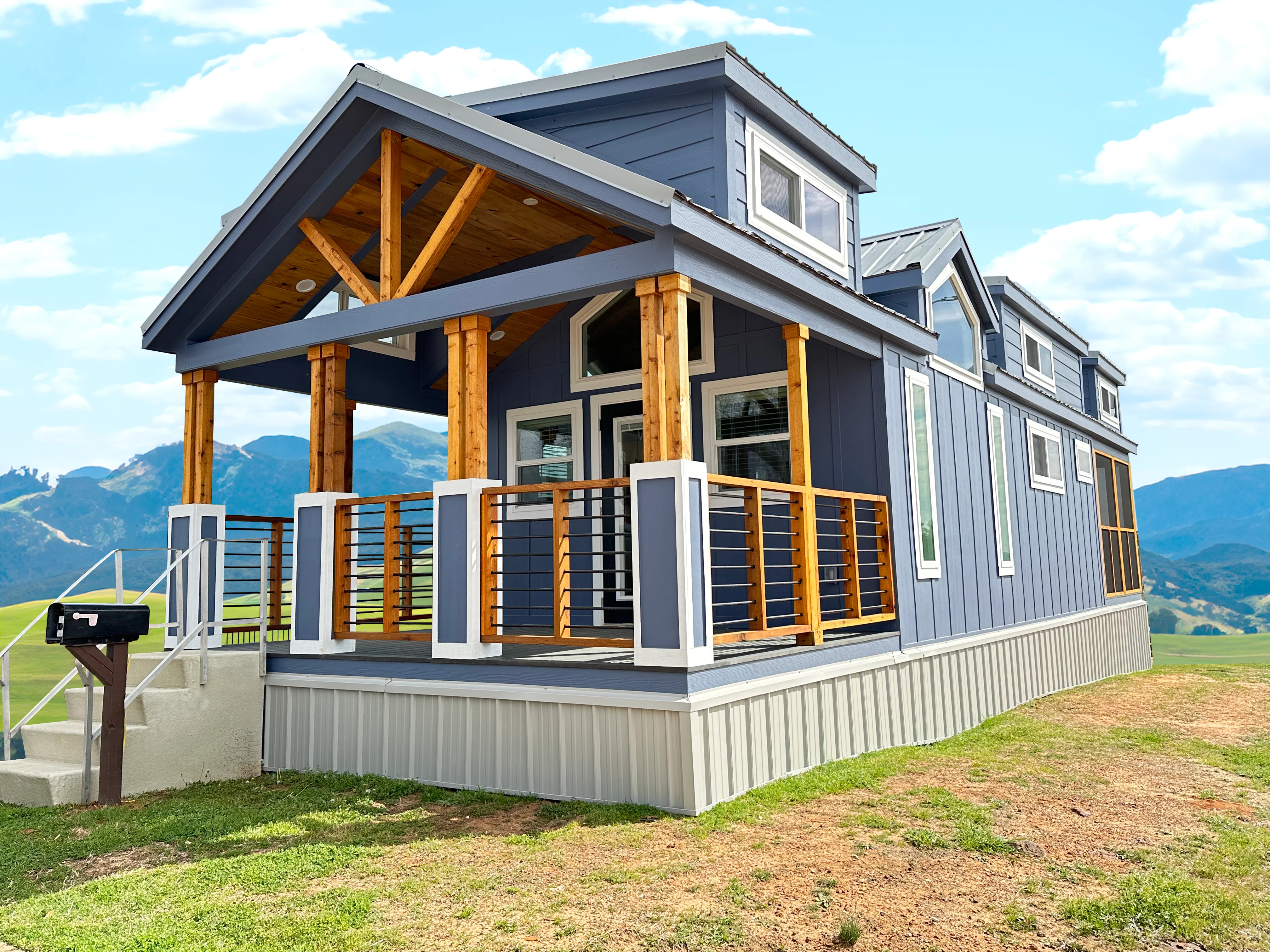 A grey tinyhouse in Tyler, Texas: the Mockingbird by Pratt Homes