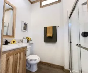 А bathroom in the Lark modular home.