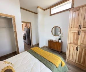 A bedroom in the Lark modular home.