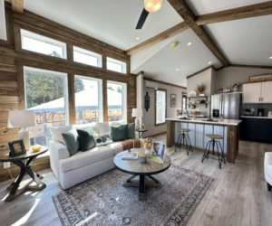 a living room of the Austin farmhouse, made by Pratt Homes, Tyler, Texas