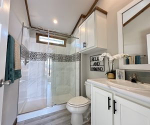 bathroom with shower in the austin farmhouse